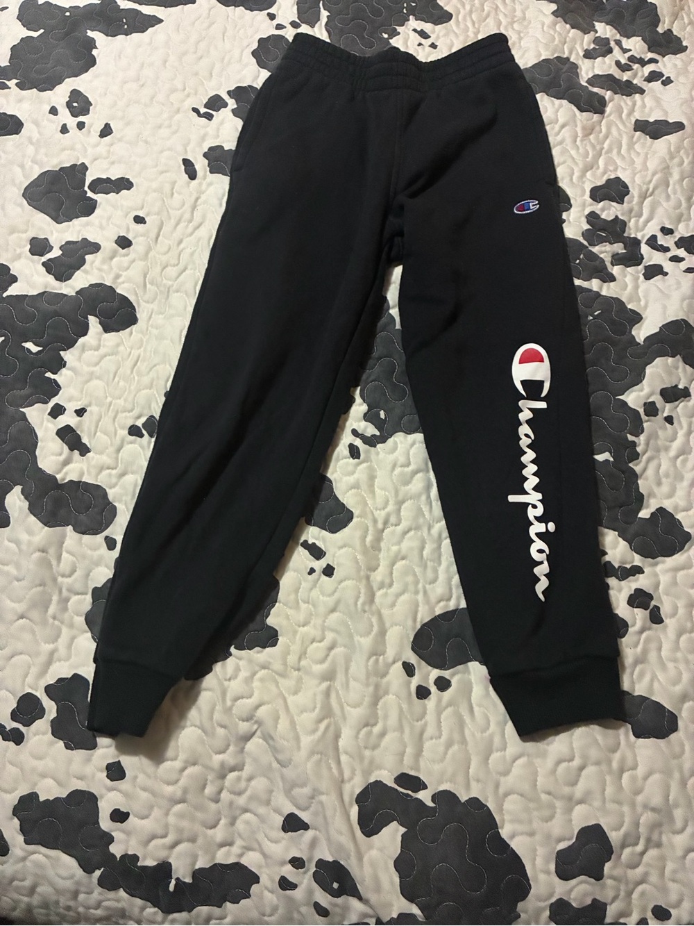 Champion Black Kids Logo Joggers with White & Red Accent